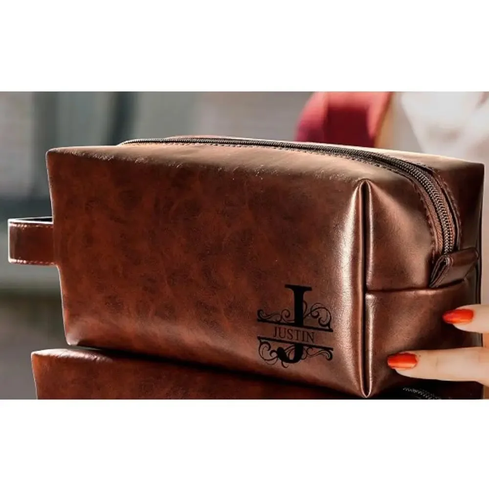 Toiletry Bag for Men, Justin Name, Justin Gift, Shave Bag- Brown